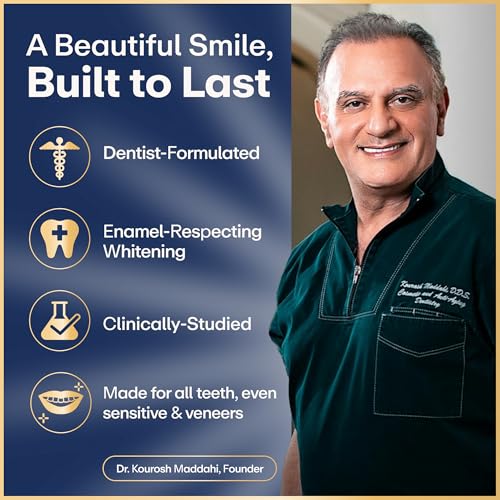 A beautiful smile, built to last: dentist-formulated, enamel-respecting whitening, clinically studied, and made for all teeth, even sensitive teeth and veneers. Dr. Kourosh Maddahi, Founder.