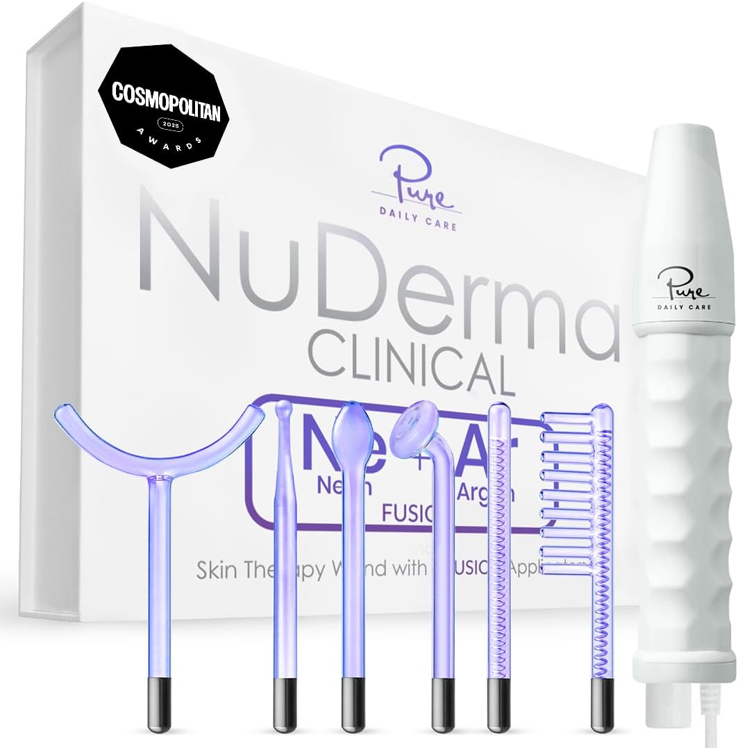 Pure Daily Care NuDerma Clinical High-Frequency Skin Therapy Wand (6 Fusion Neon + Argon Electrodes)