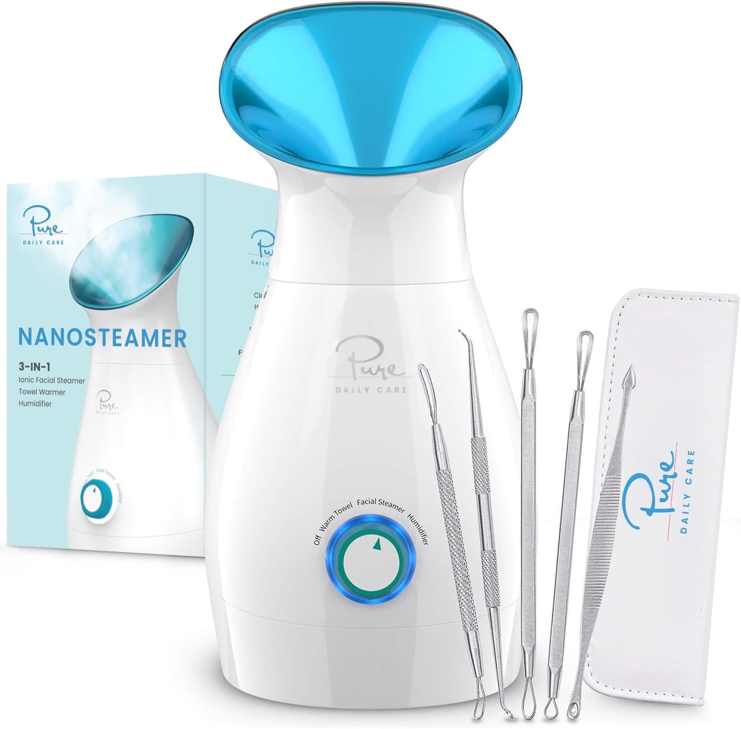 Pure Daily Care NanoSteamer Large 3-in-1 Nano Ionic Facial Steamer (Teal, + 5-Piece Skin Kit)