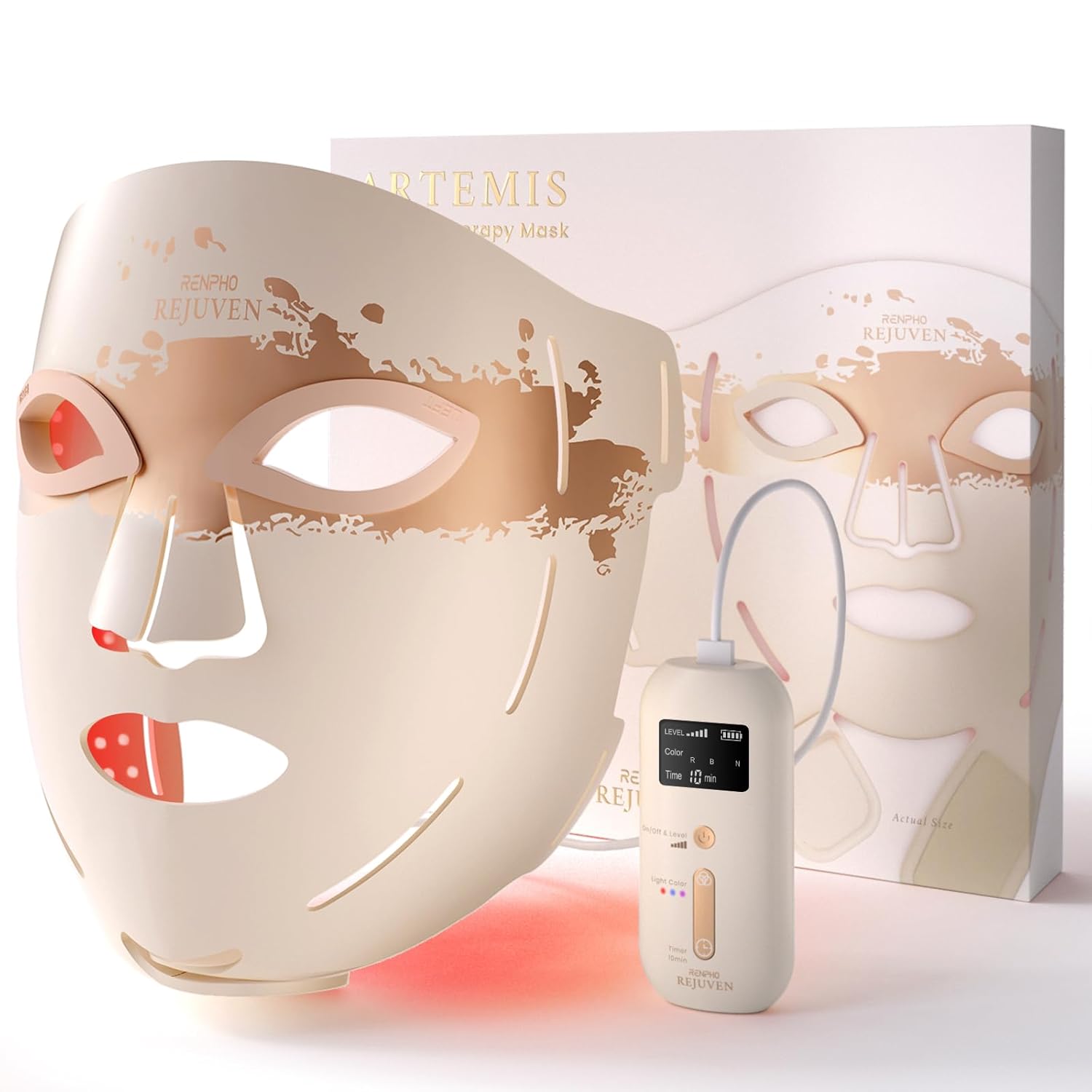 RENPHO 4D Red Light Therapy Mask for Face (324 LEDs, 3 Modes, Cordless)