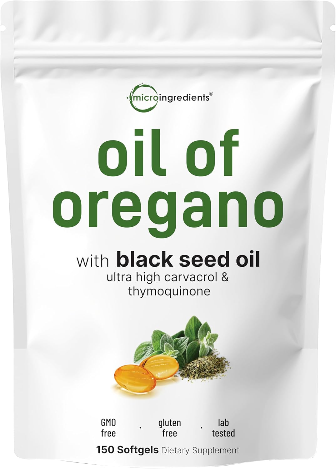 Micro Ingredients Oil of Oregano with Black Seed Oil (300 Softgels)