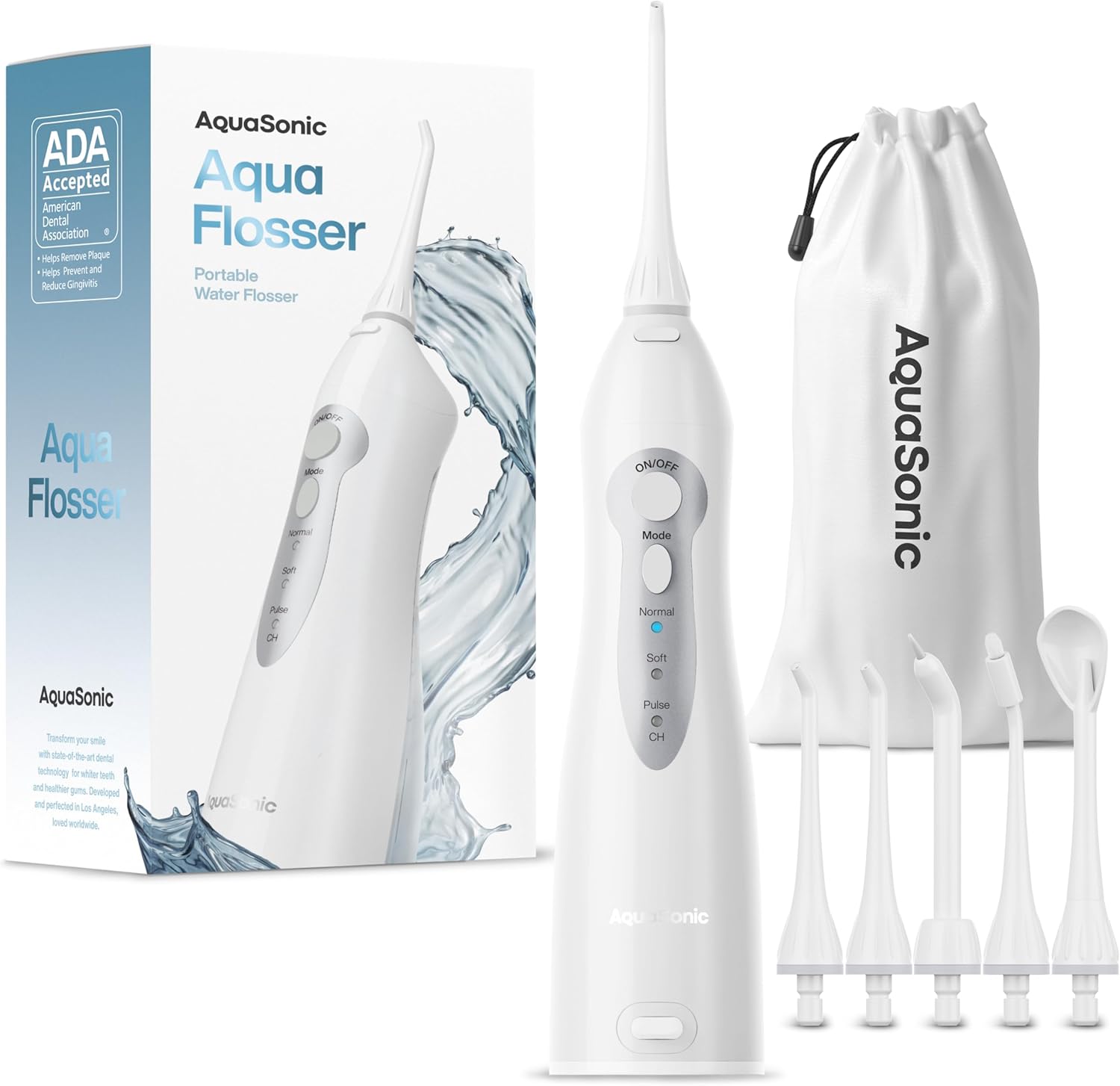 AquaSonic Cordless Rechargeable Water Flosser (5 Jet Tips)