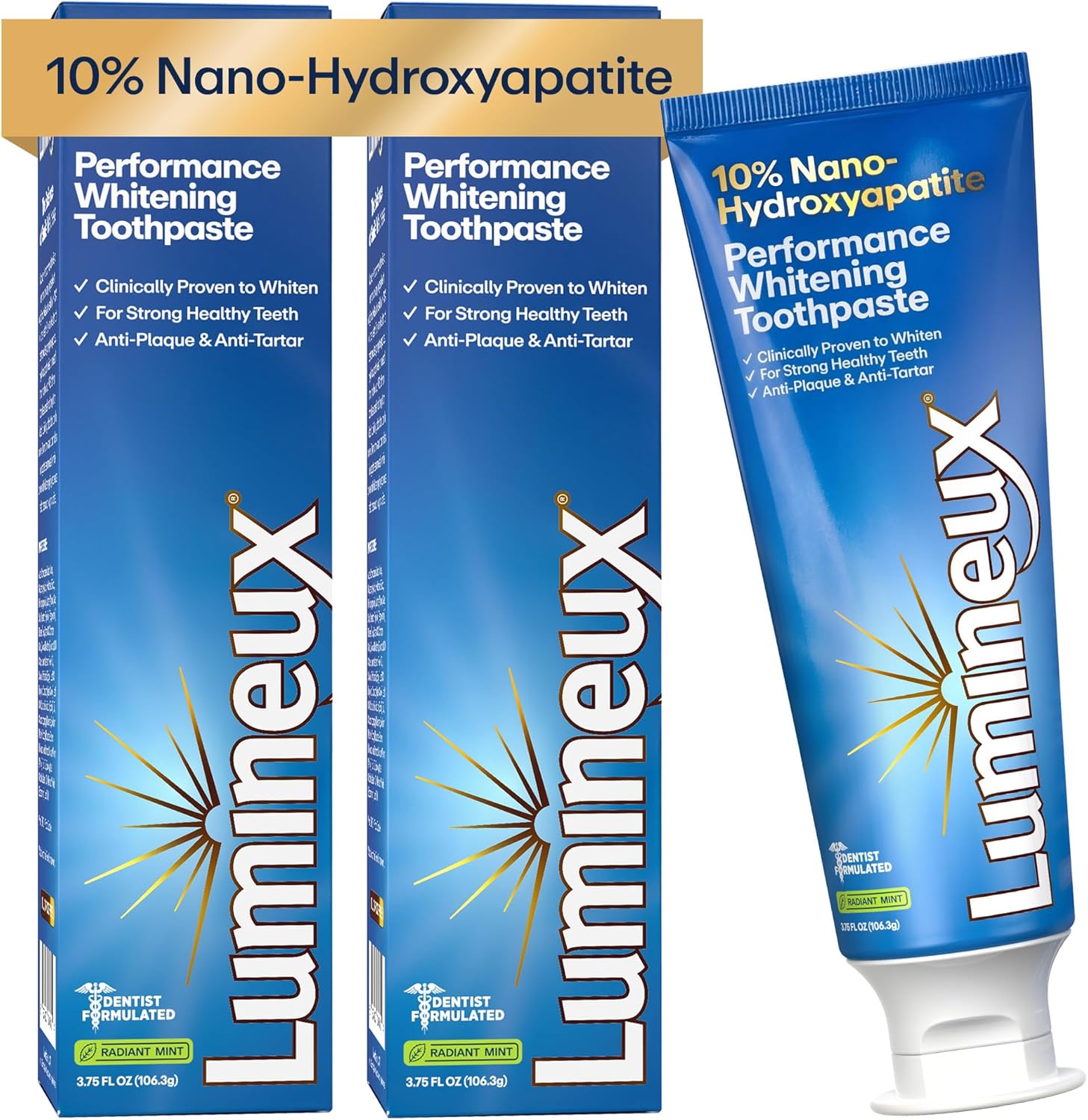 Lumineux 10% Nano-Hydroxyapatite Performance Whitening Toothpaste (2-Pack, Radiant Mint) — 15% Off for Prime Day