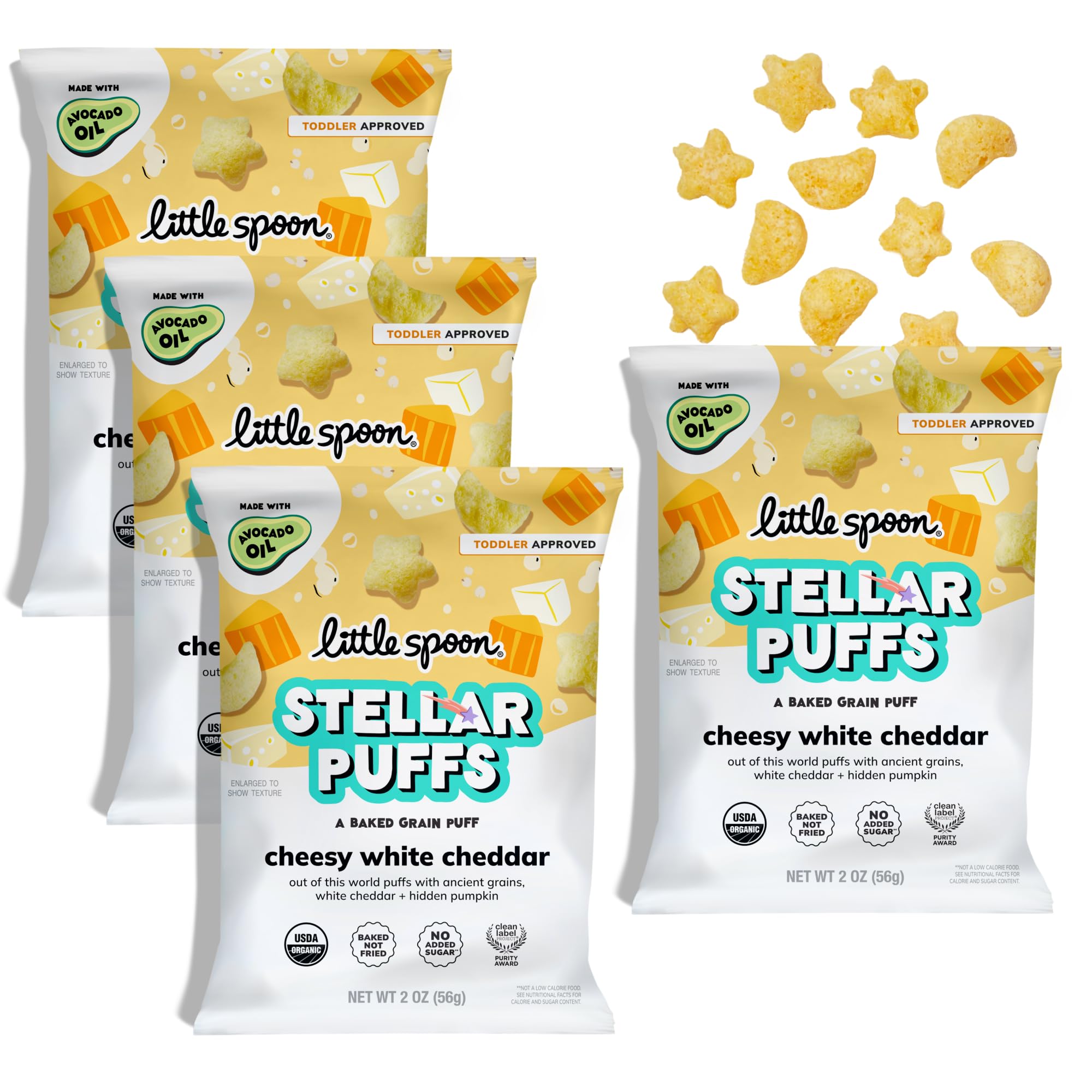 Little Spoon Stellar Puffs, Cheesy White Cheddar (Organic Toddler Snack with Hidden Veggie)