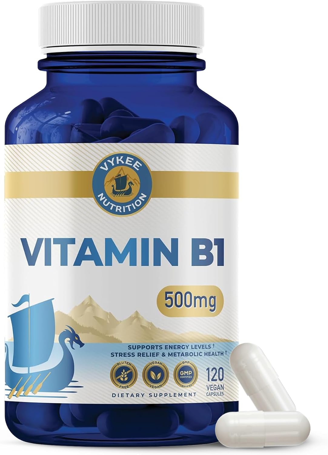 Vykee Nutrition Vitamin B1 (Thiamine) Capsules — 500 mg, 120 Count