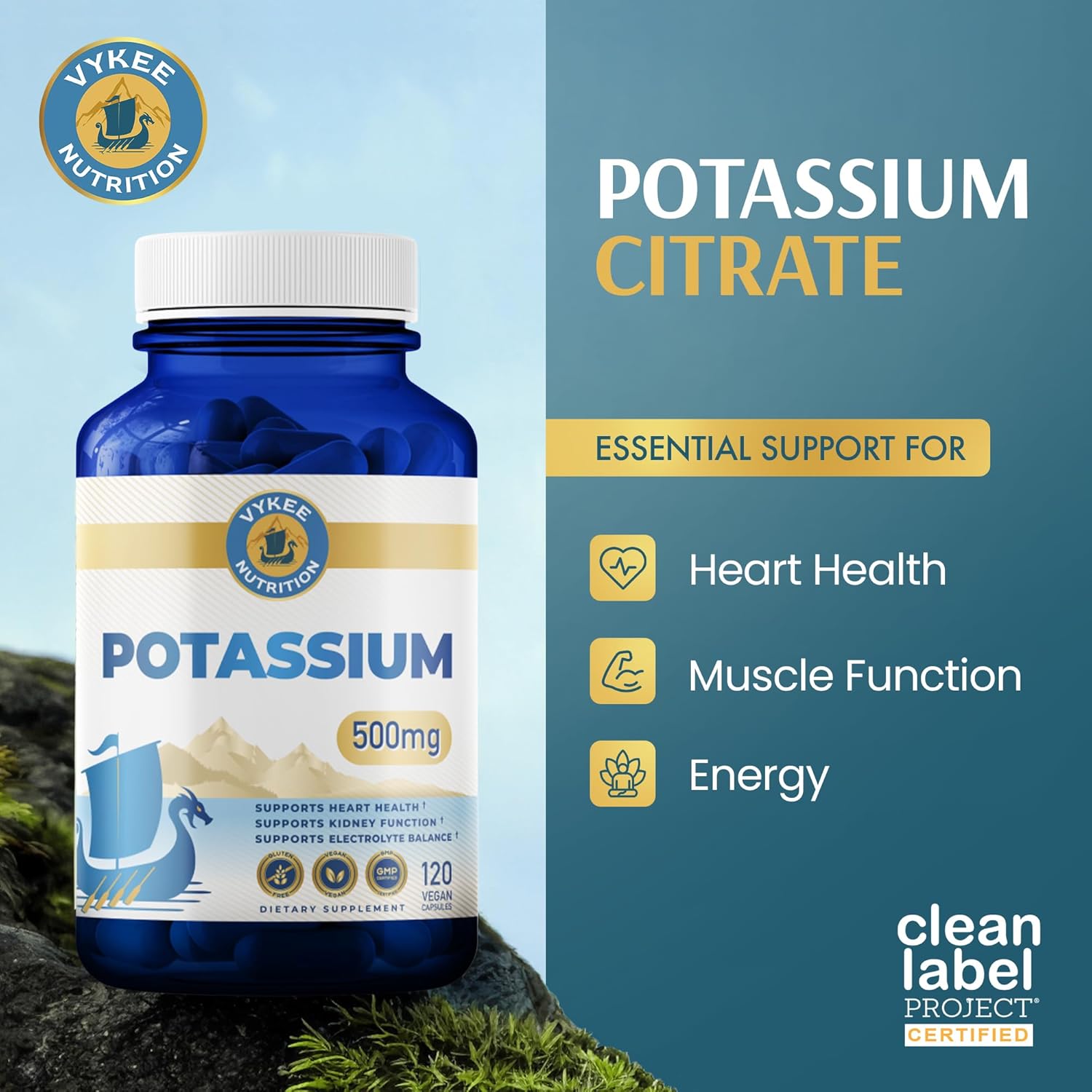 Vykee Nutrition Potassium Citrate Capsules — 500 mg, 120 Count