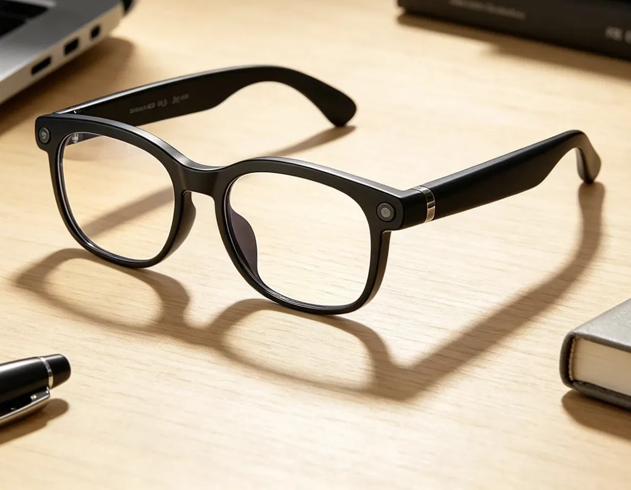 King Will Classic AI Bluetooth Smart Glasses, matte black frame with camera lens