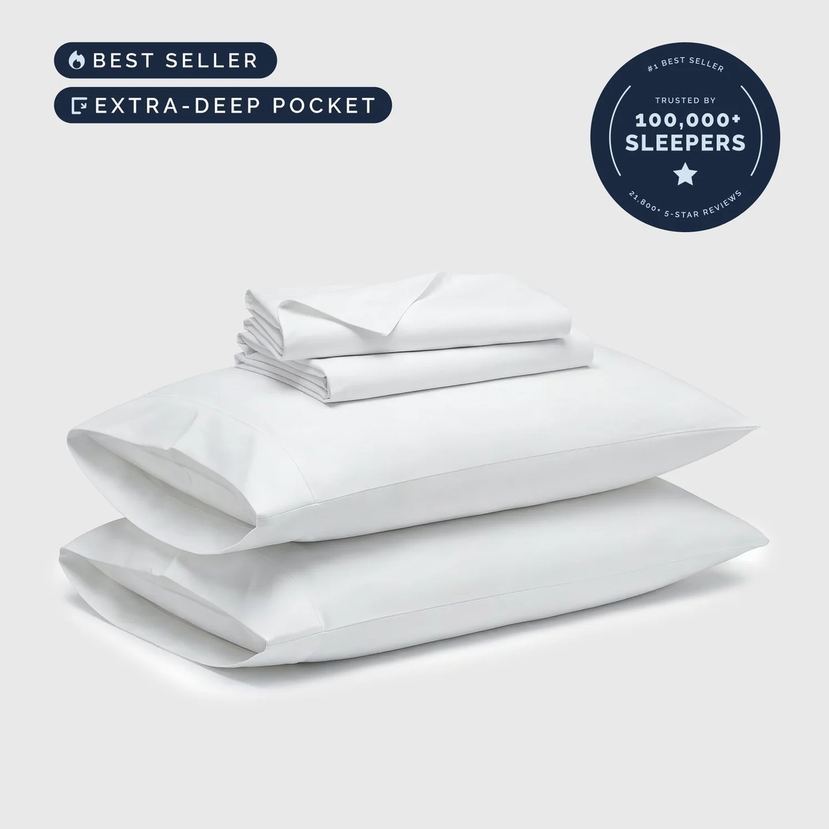 CGK Unlimited Extra Deep Pocket 4-piece sheet set folded stack in white