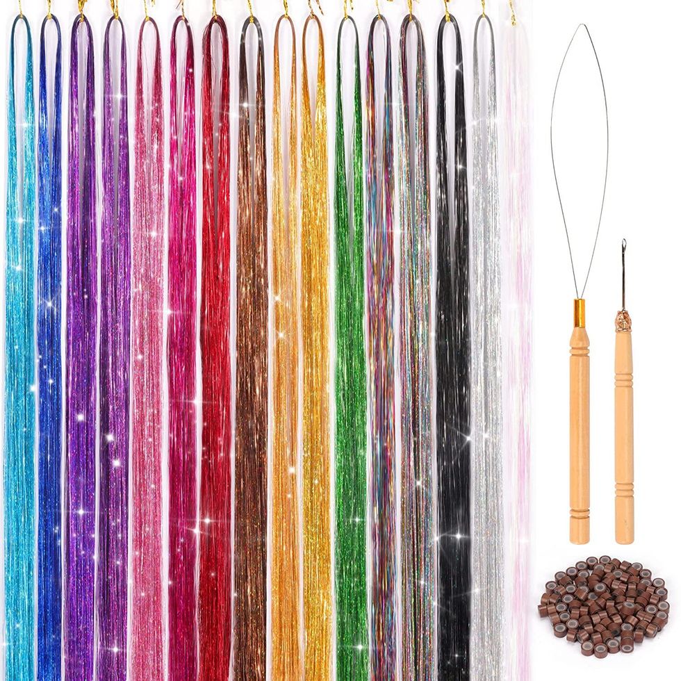 16 Colors Hair Tinsel Kit Winter Party Hairstyles