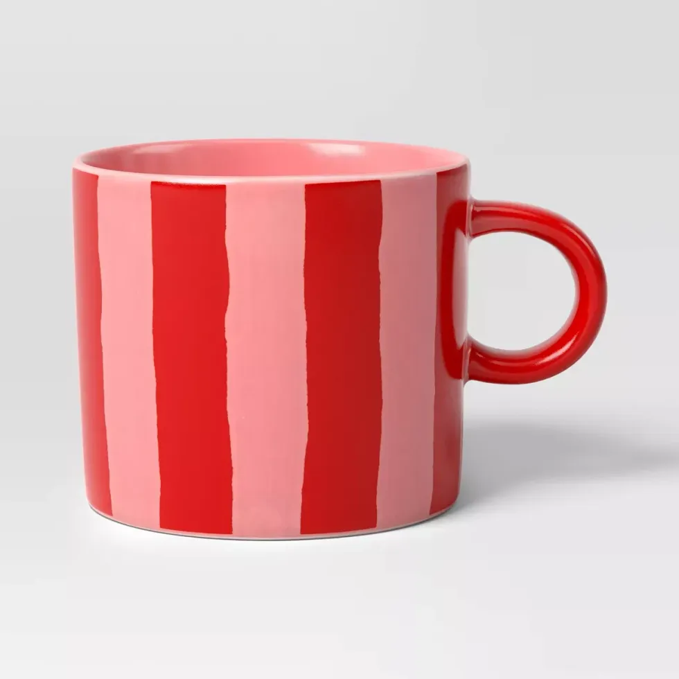 16 fl oz Stoneware You are Loved Mug Pink/Red Striped