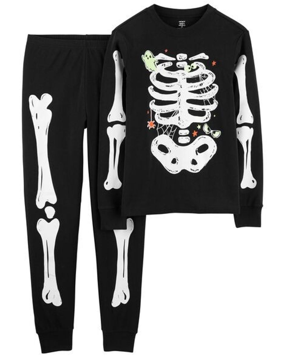 2-piece glow halloween skeleton pajamas