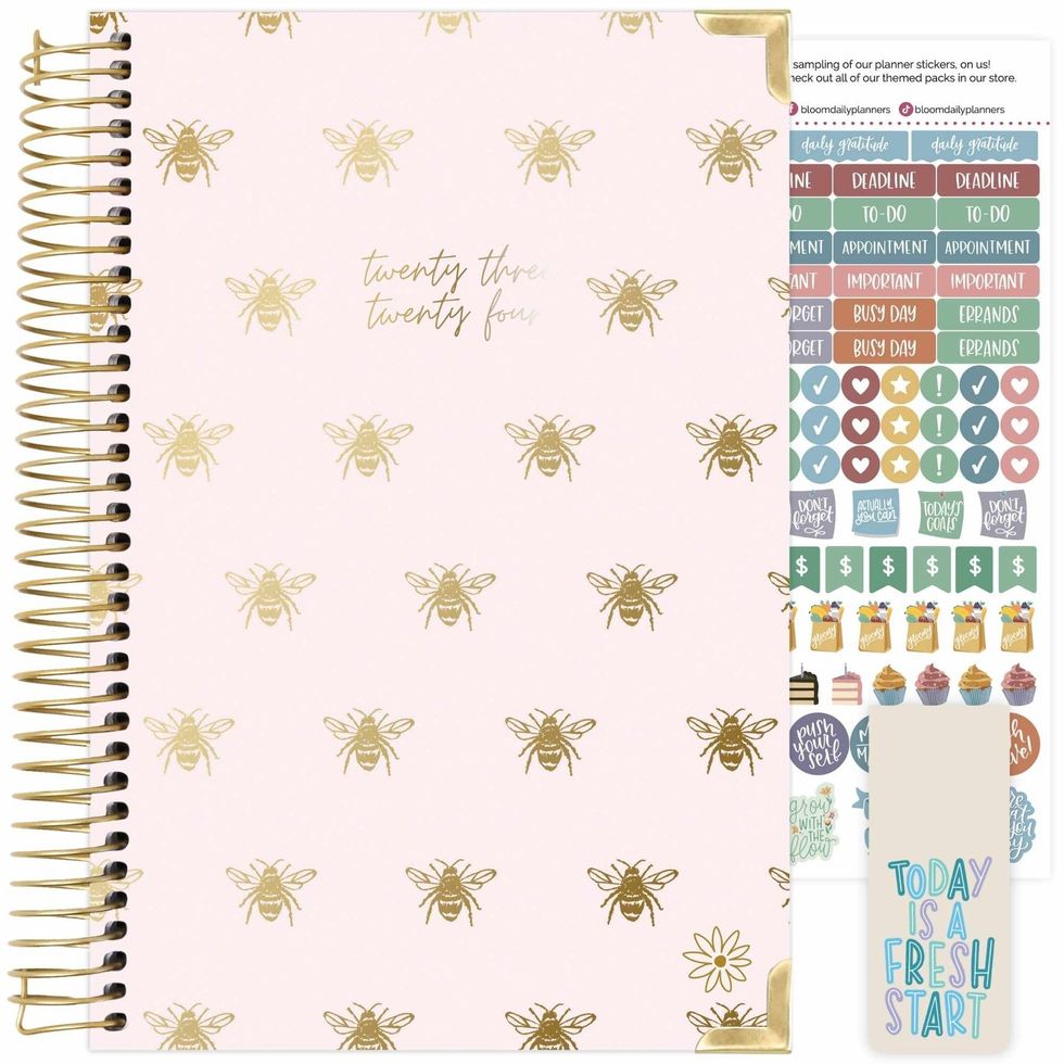 2023-24 Hard Cover Planner, 5.5" x 8.25", Gold Bees