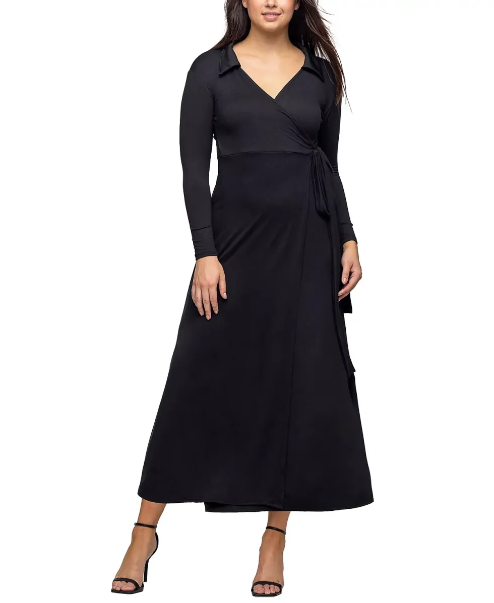 24seven Comfort Apparel Collared Wrap Dress