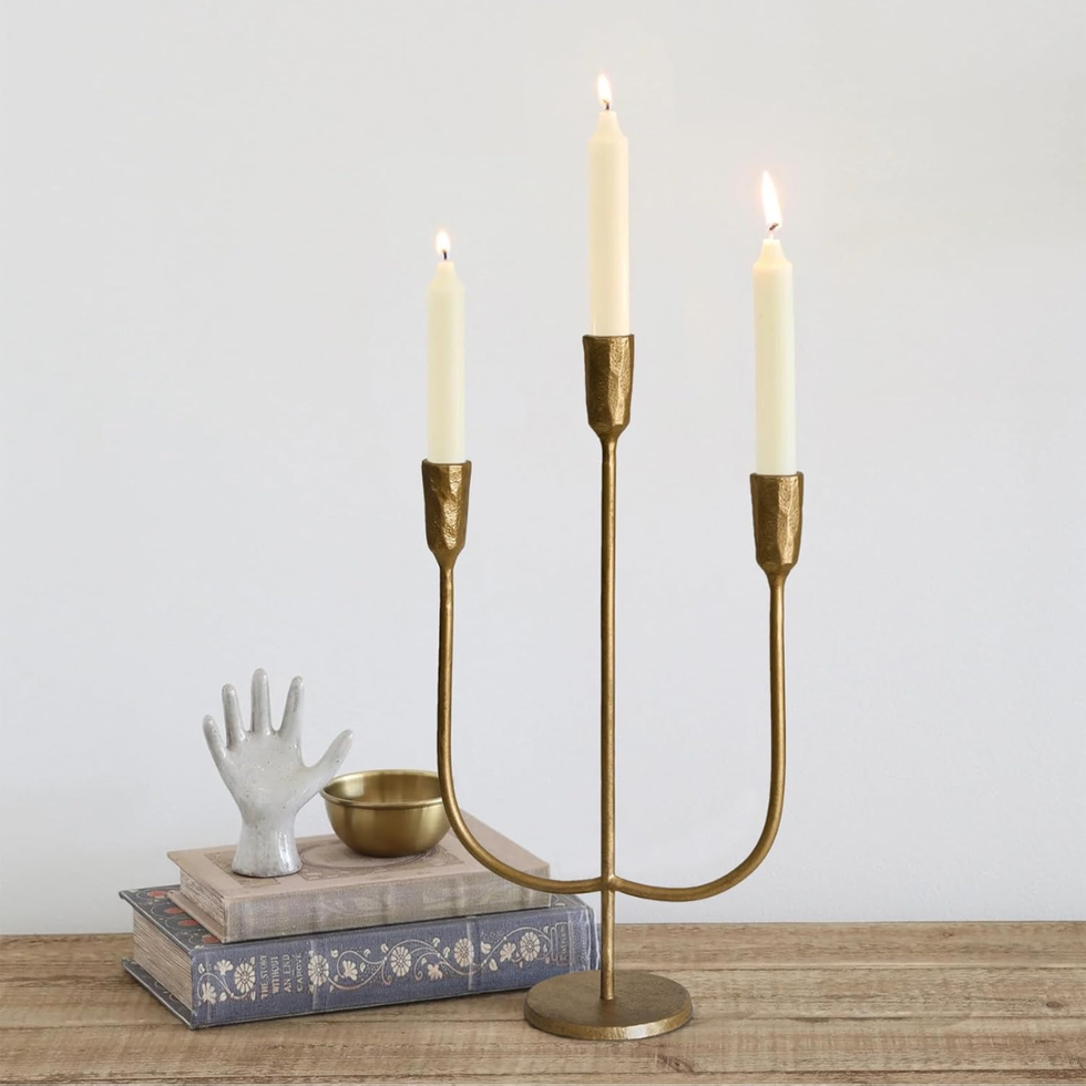 3-Candle Cast Iron Metal Candelabra