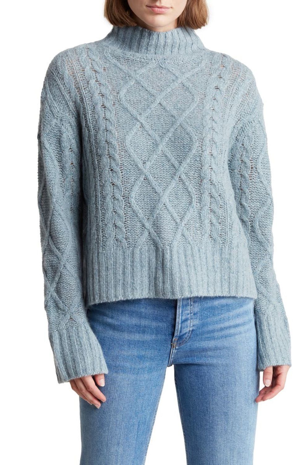 360 Cashmere Lyra Mock Neck Cable Knit Cashmere Sweater