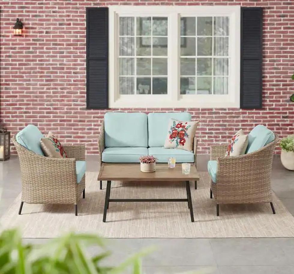 4-Piece Wicker Patio Conversation Set with Seabreeze Cushions Wicker Furniture