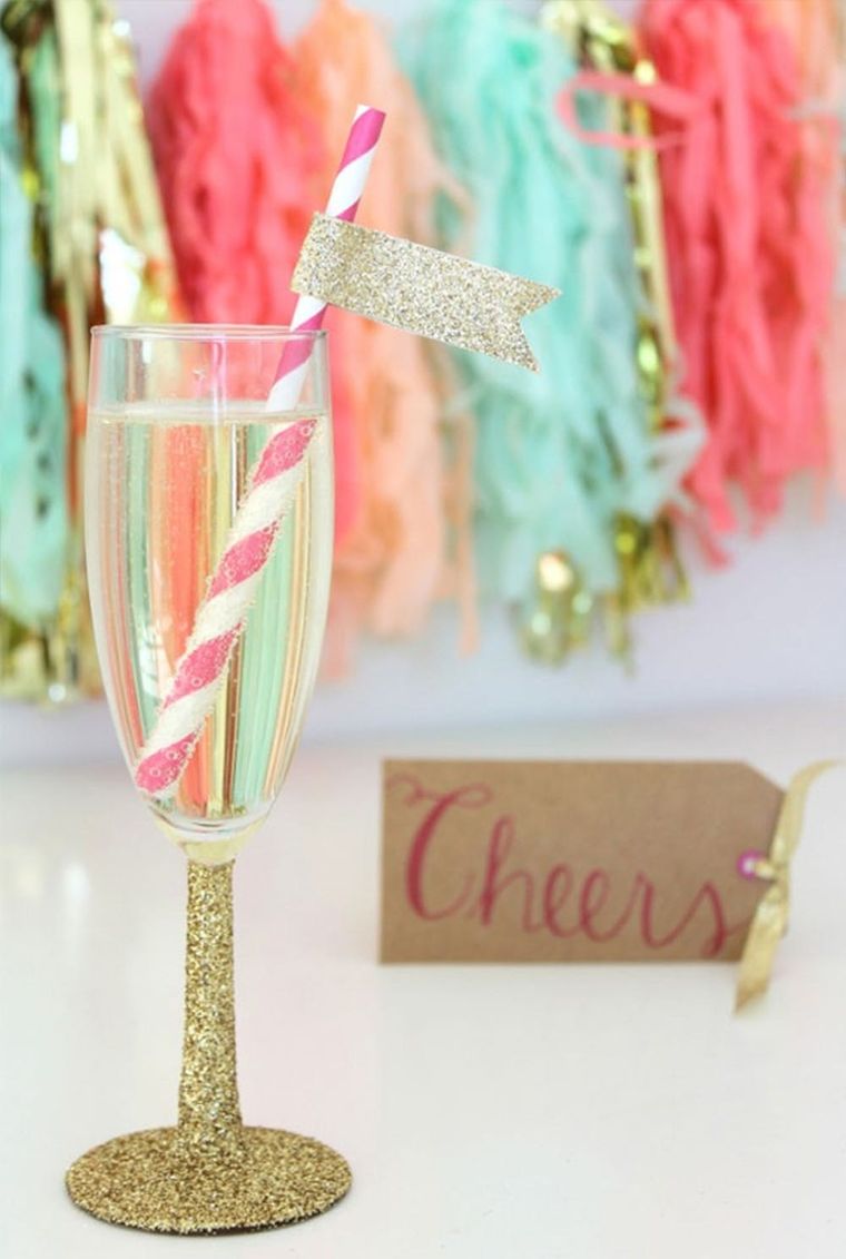 DIY Glitter Champagne Glasses