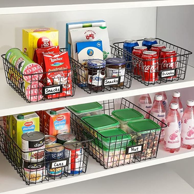 Set of 6 Plastic Storage Baskets, Small Kitchen Pantry Organizer Basket Bins