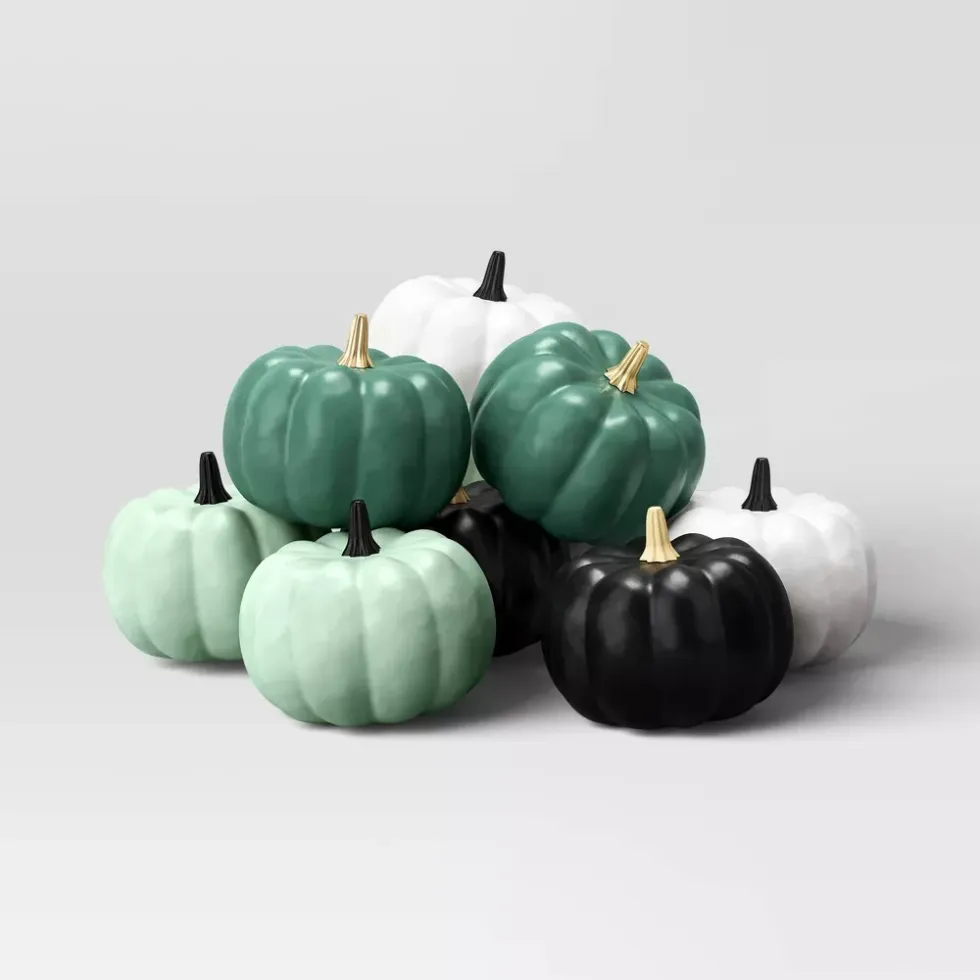 8pk Painted Halloween Pumpkins Black/White/Greens