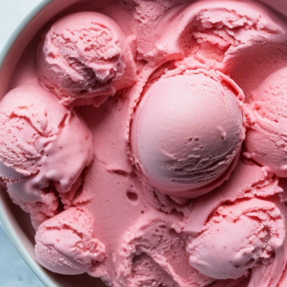 a bright close up shot of pink ice cream