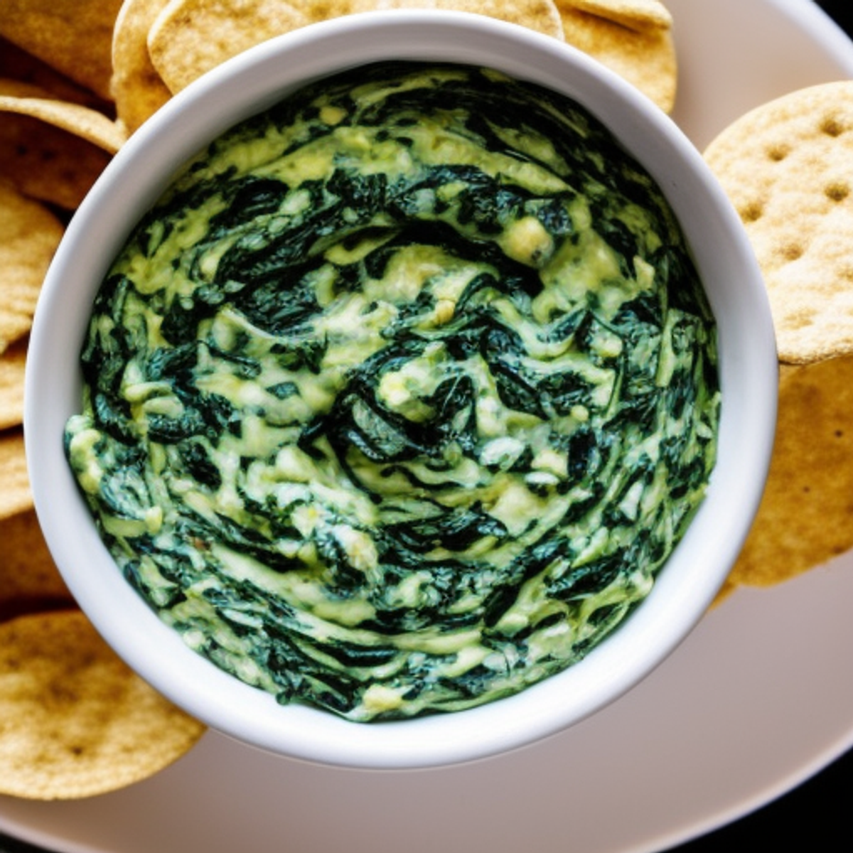 a bright photo of a bowl of spinach dip in the kitchen