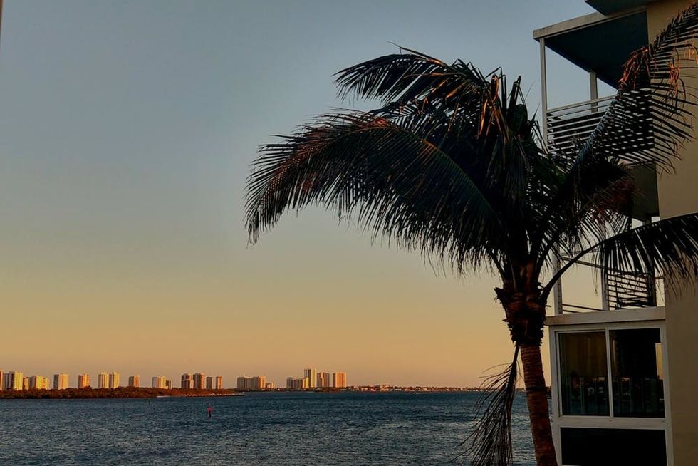 A clear sky rises over a calm ocean in Palm Beach