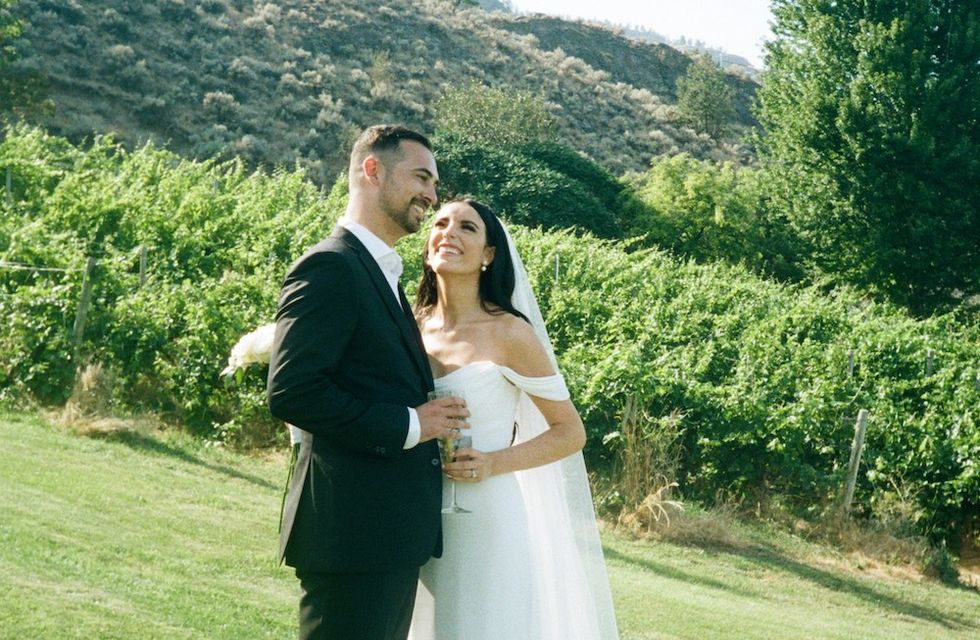a couple at their wedding