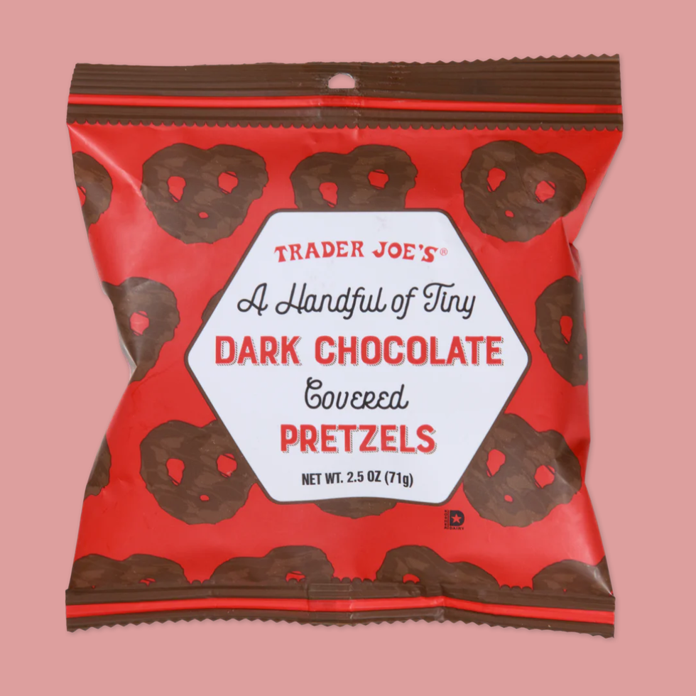 A Handful Of Tiny Dark Chocolate Covered Pretzels