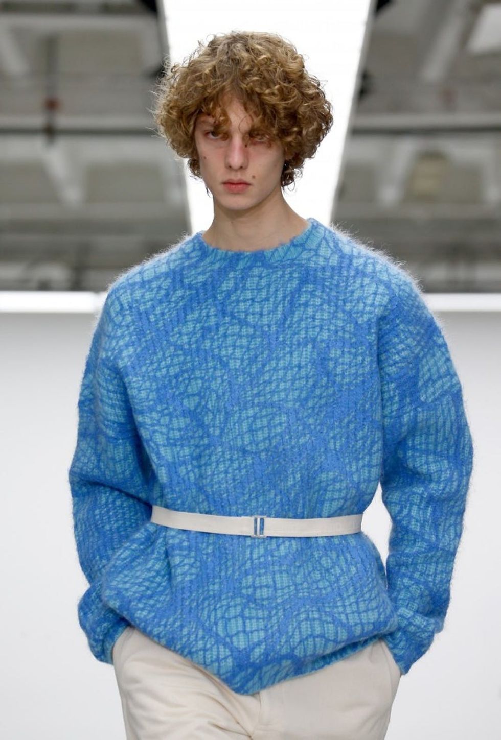 A model walks the runway at the Lou Dalton show during The London Collections Men AW16 at Victoria House on January 9, 2016 in London, England.