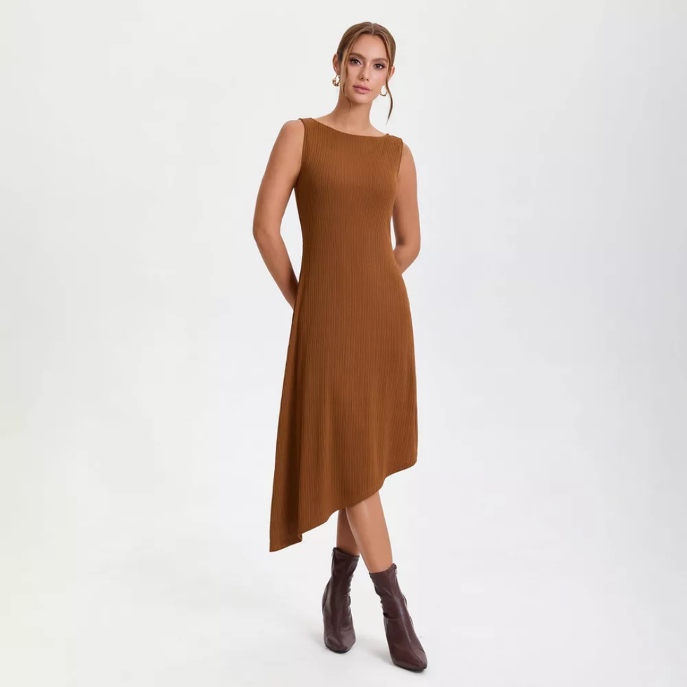 A New Day Asymmetrical Knit Midi Sheath Dress
