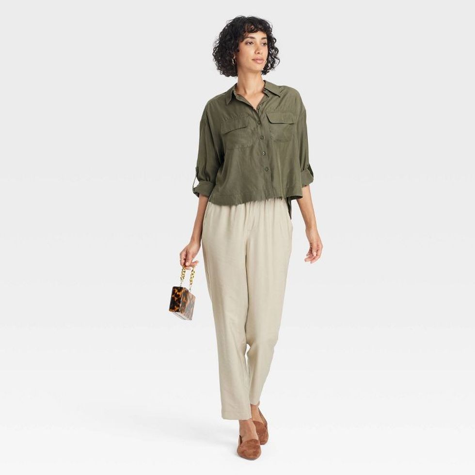 A New Day Long Sleeve Button-Down Cropped Utility Shirt