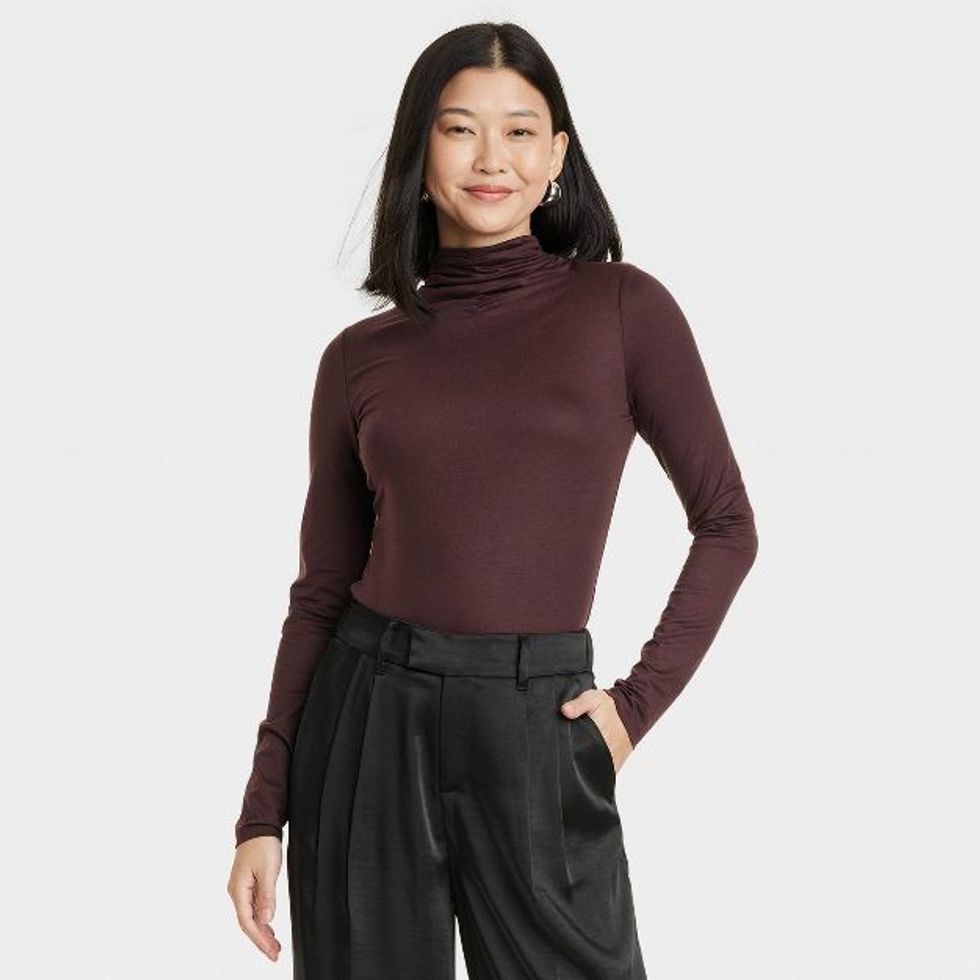 A New Day Ruched Mock Turtleneck Long Sleeve T-Shirt