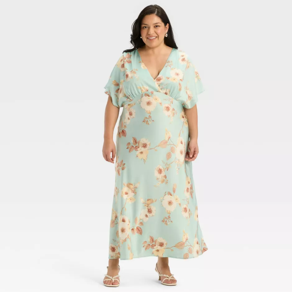 A New Day Satin Flutter Short Sleeve Maxi A-Line Dress