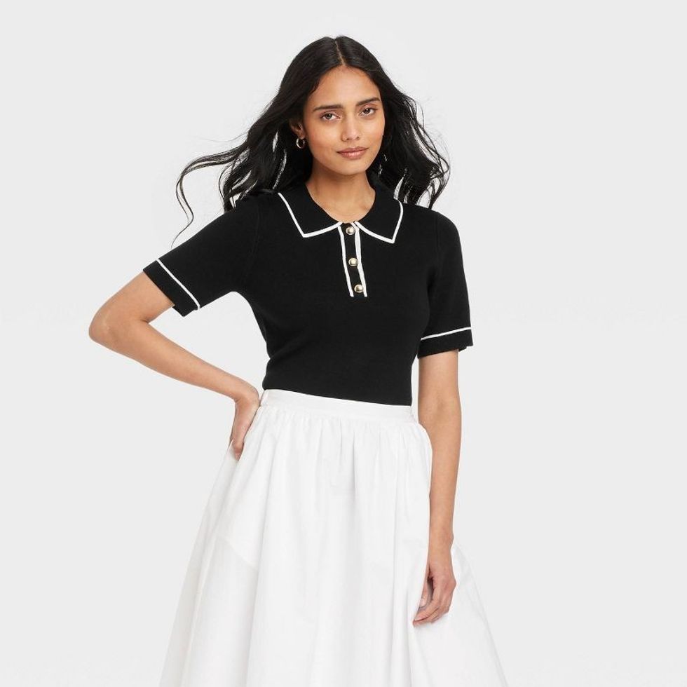 A New Day Short Sleeve Polo Collar Pullover Sweater