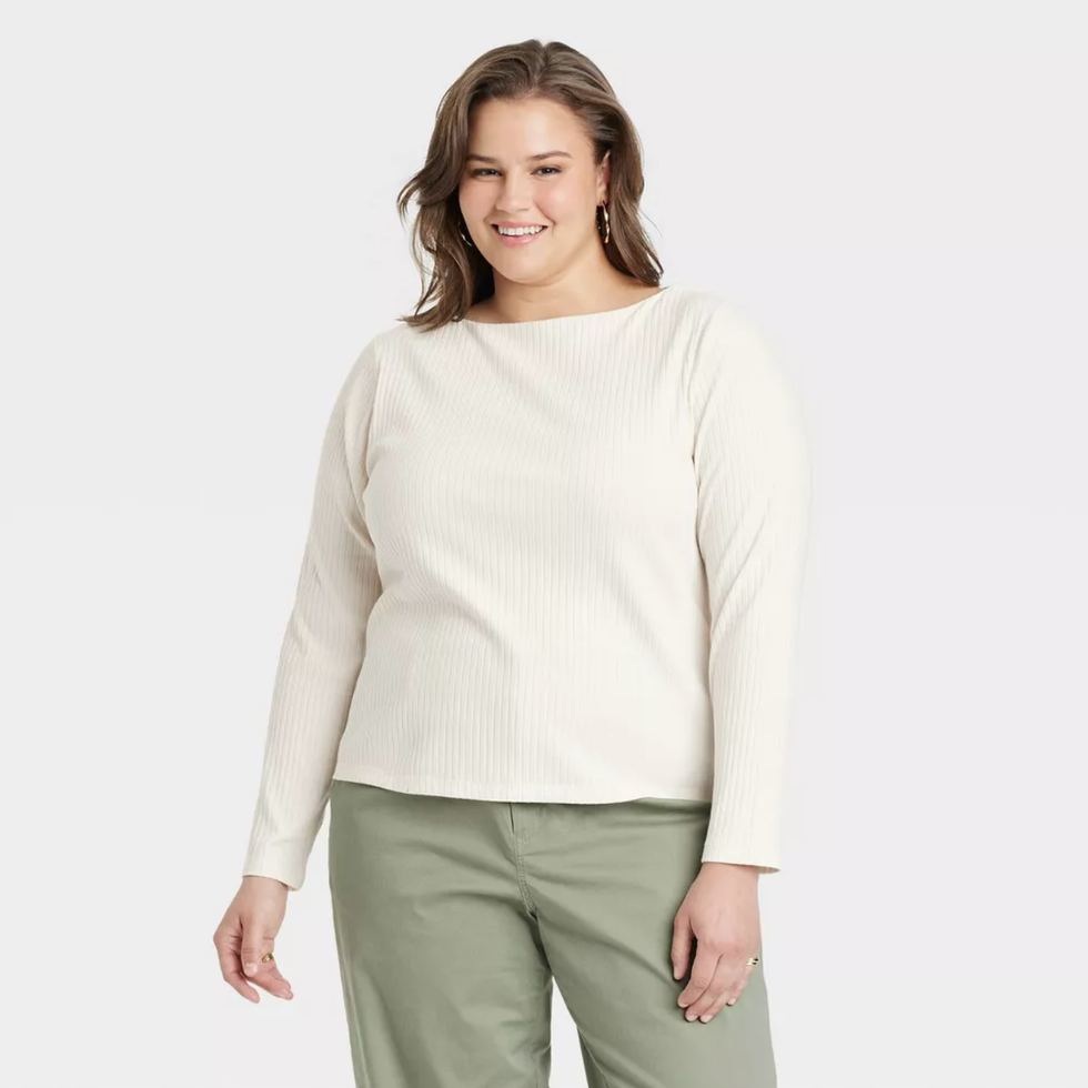 A New Day Slim Fit Long Sleeve Ribbed Boat Neck T-Shirt