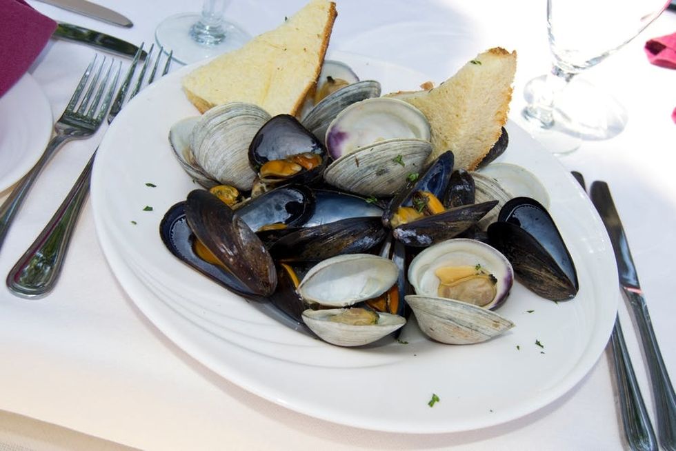 A plate of shellfish at Crescent Beach