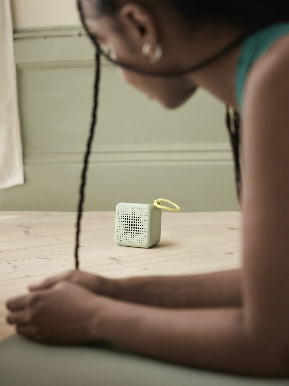 a square bluetooth speaker is part of the new ikea workout collection