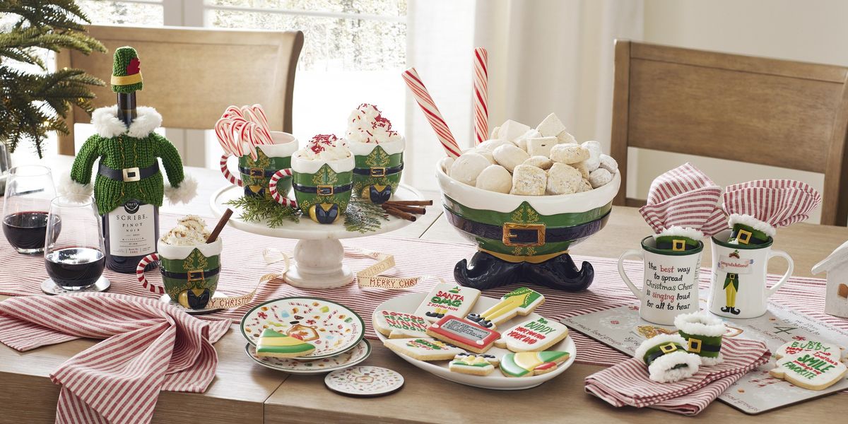 A table is set with Elf x Pottery Barn items
