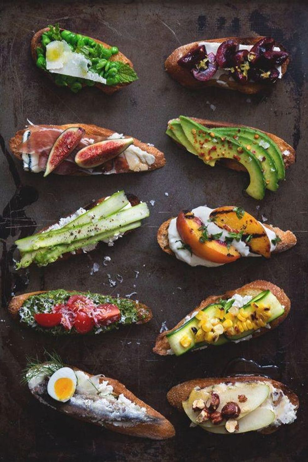 a variety of crostini recipes that are both sweet and salty and have every color of the rainbow Summer Crostini Recipes