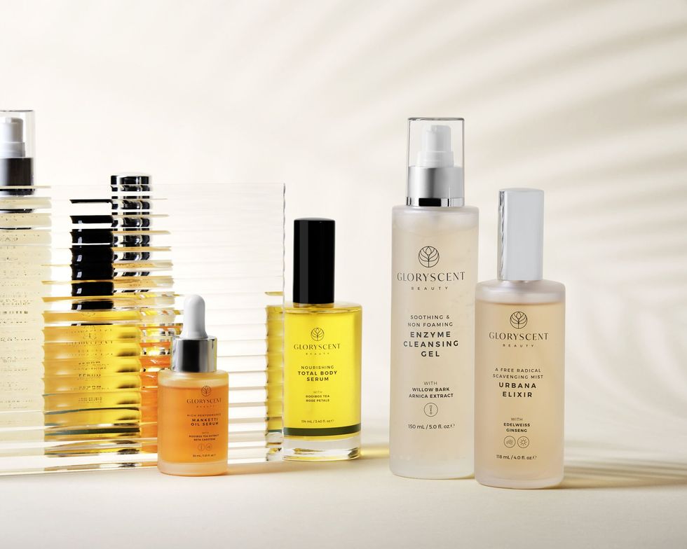 A variety of Gloryscent products are seen against a plain, white background.