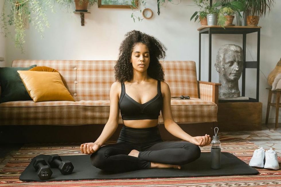 a woman meditating