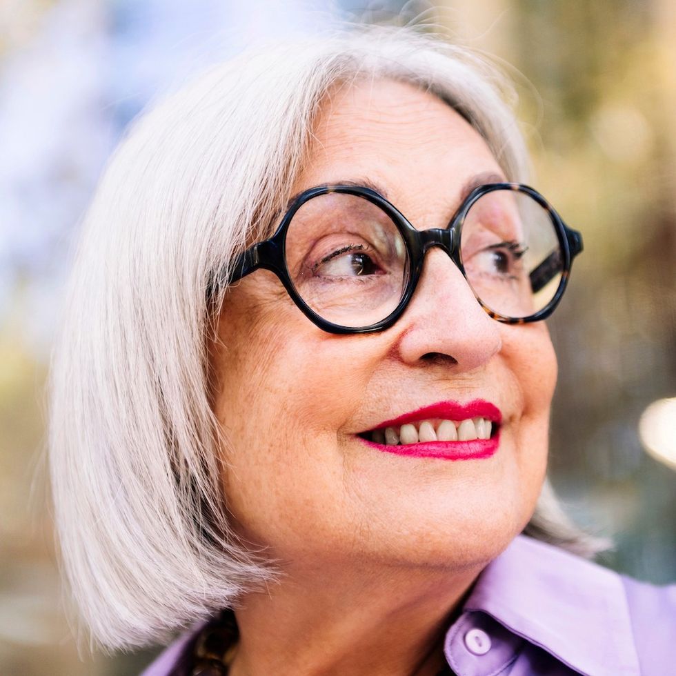 a woman with a classic gray bob hairstyle