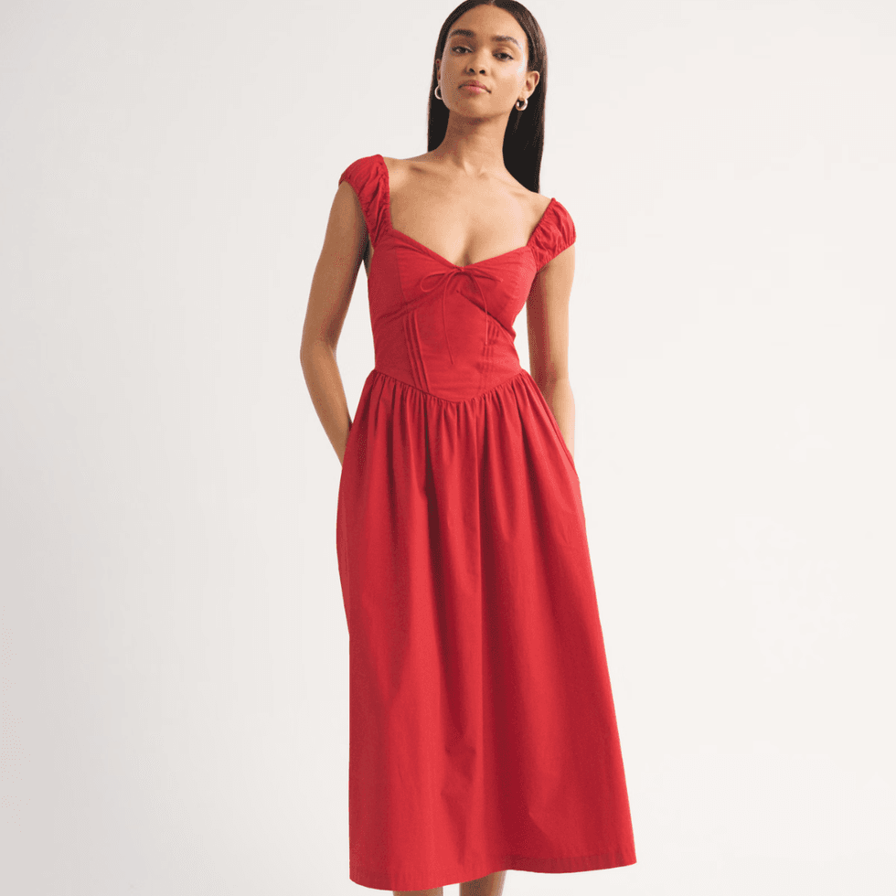 Abercrombie & Fitch Bra-Free Cap Sleeve Dipped Waist Midi Dress