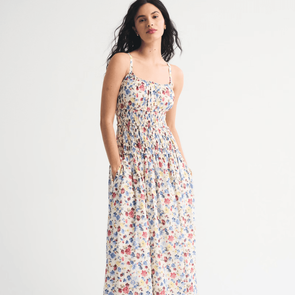 Abercrombie & Fitch Bra-Free Smocked Drop-Waist Maxi Dress