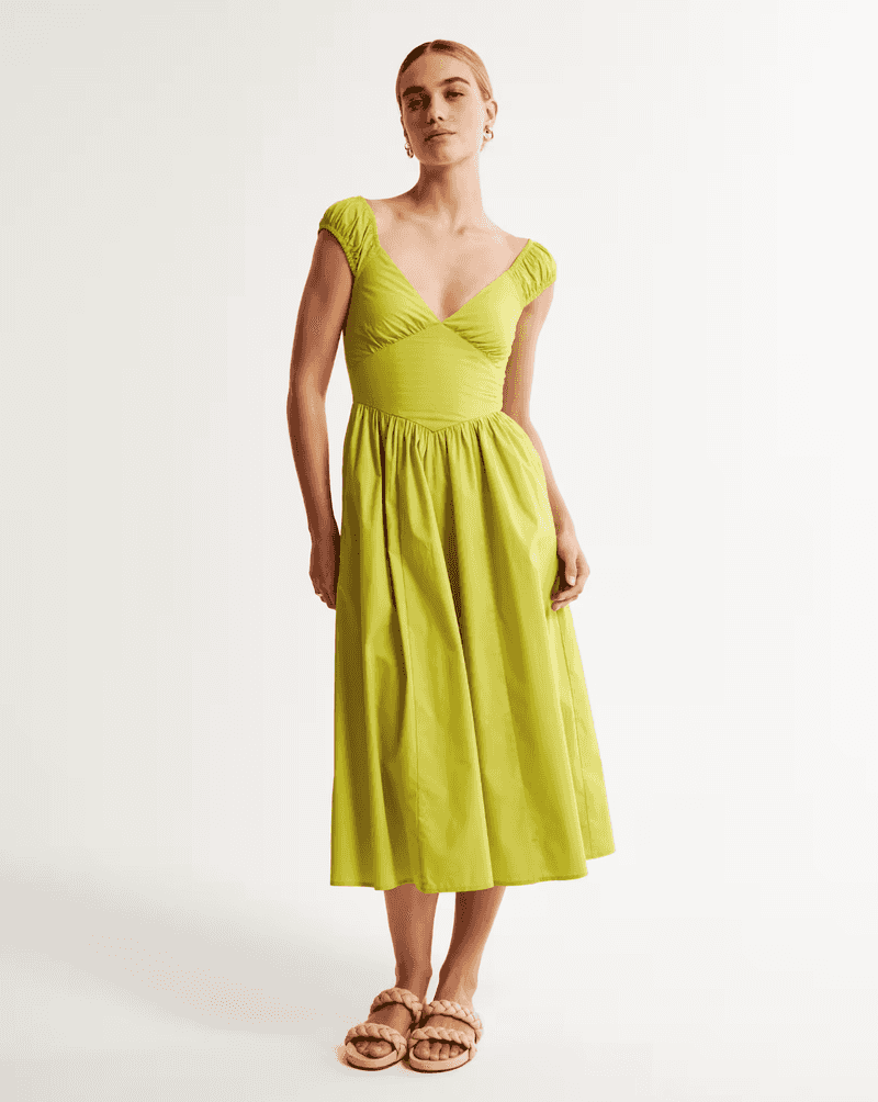 black puff midi dress Tea-Length Midi Prom Dress with Short Puff Sleeves Black / Medium