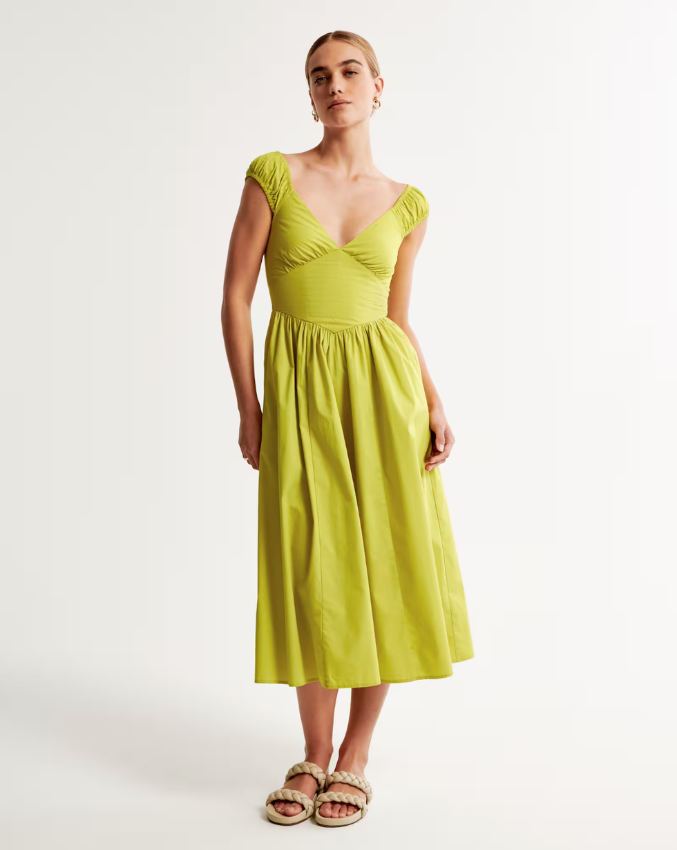 Abercrombie & Fitch Cap Sleeve Corset Midi Dress