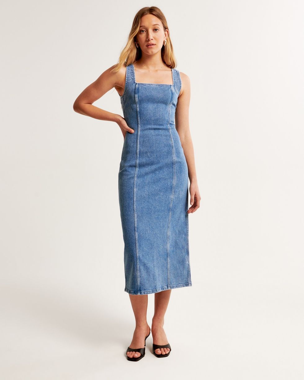 Abercrombie & Fitch Denim Column Midi Dress