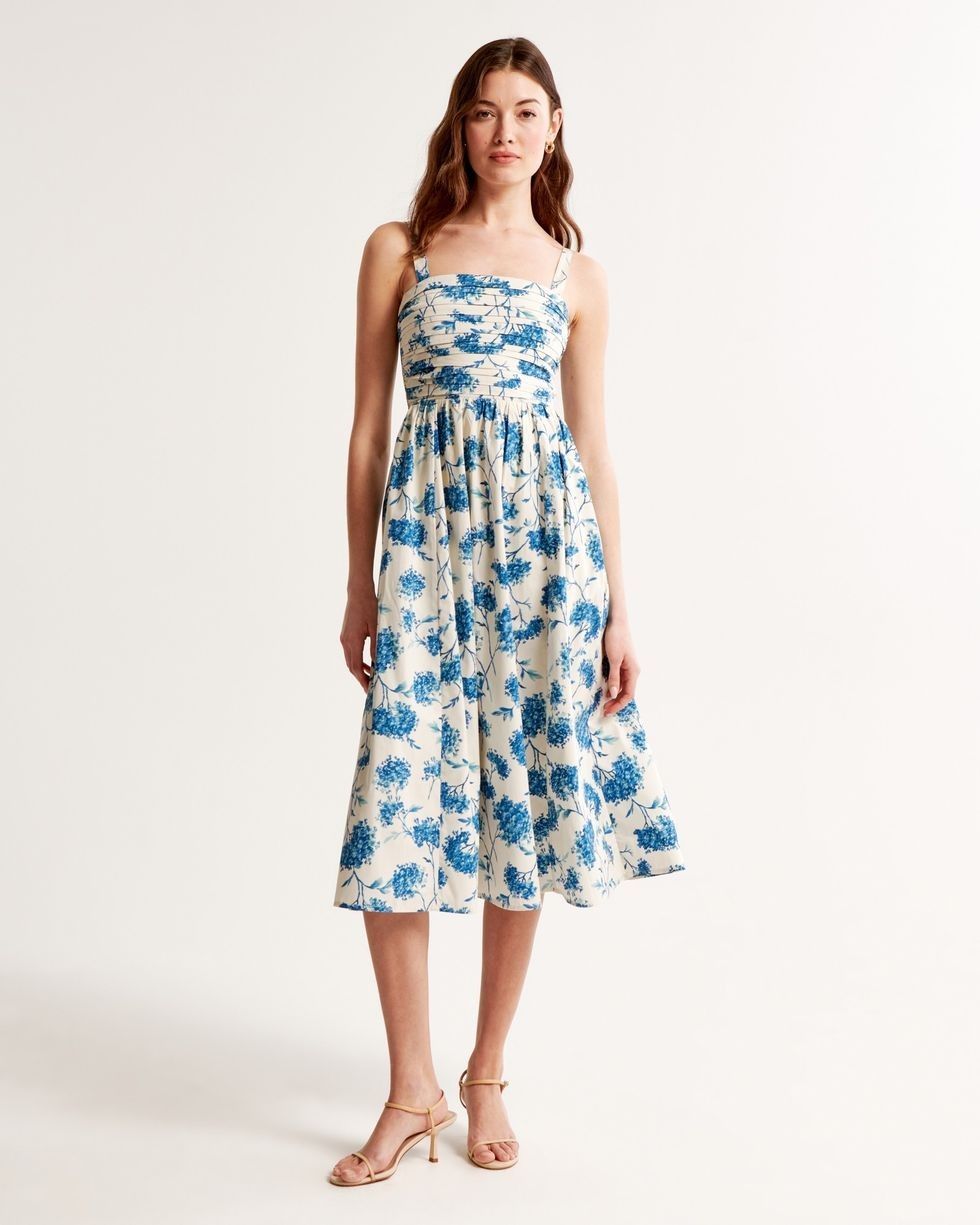 Abercrombie & Fitch Emerson Poplin Wide Strap Midi Dress