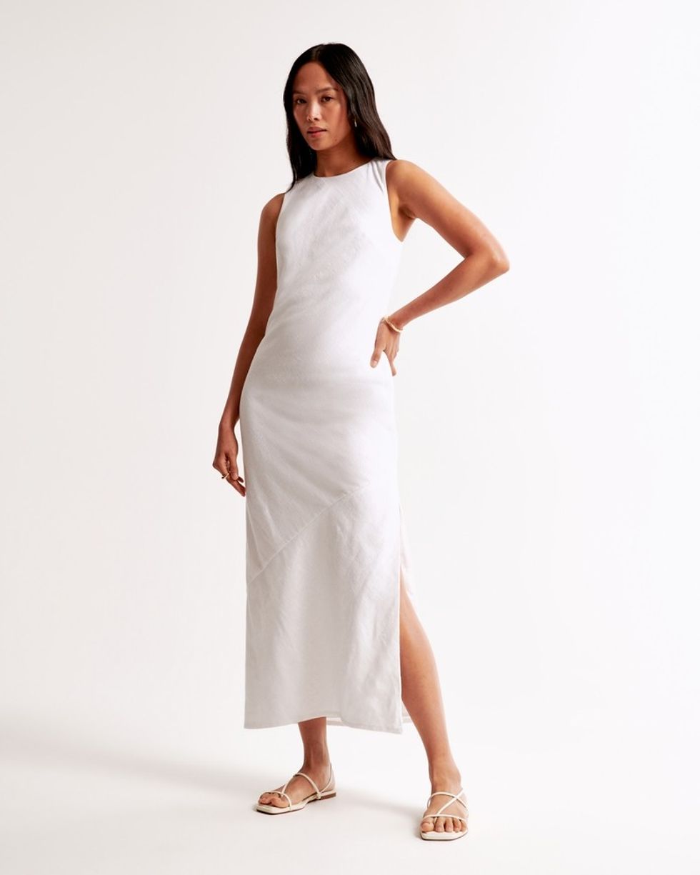Abercrombie & Fitch High-Neck Linen-Blend Maxi Dress
