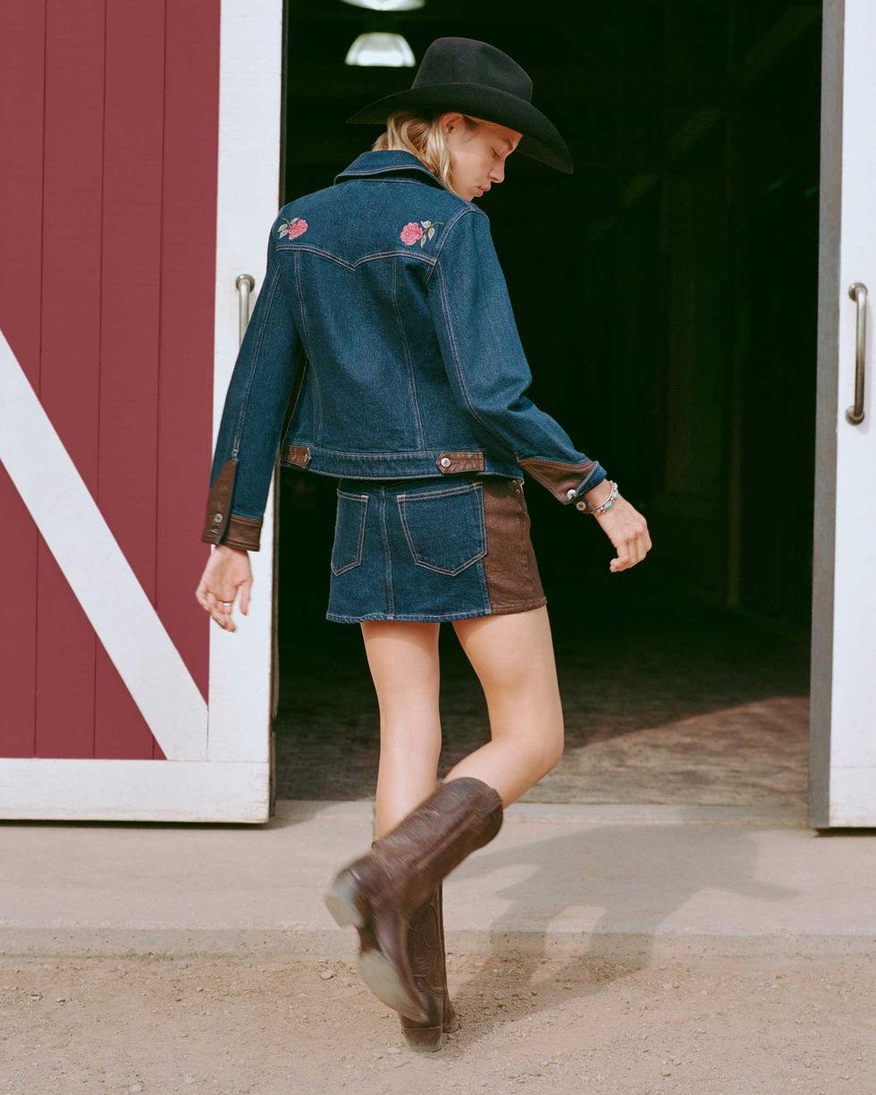 Abercrombie & Fitch x Kemo Sabe Mixed Fabric Mid Rise Denim Mini Skirt